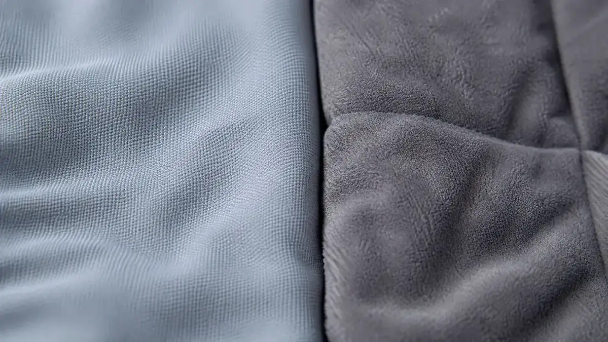 Close-up comparison showing two blanket fabric textures side by side, one softer and one more structured